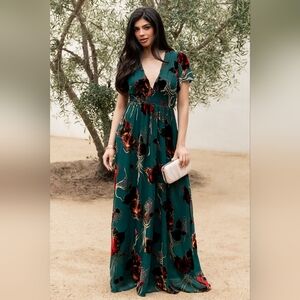 NWT Baltic Born Valen Maxi Dress Dark Green Floral Velvet Size Small Semiformal